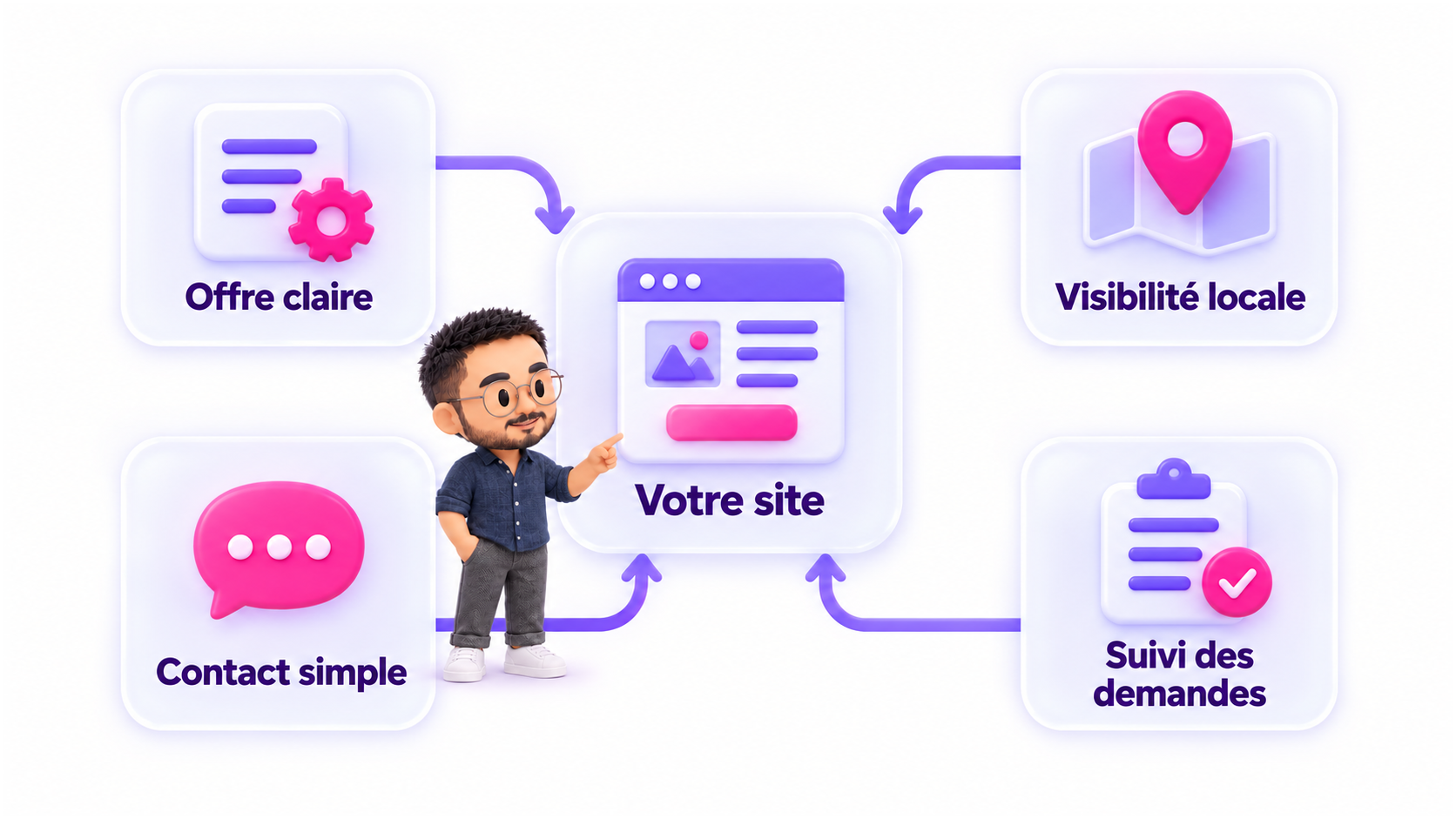 Une offre claire, une visibilité locale, un contact simple et un suivi des demandes autour de votre site.